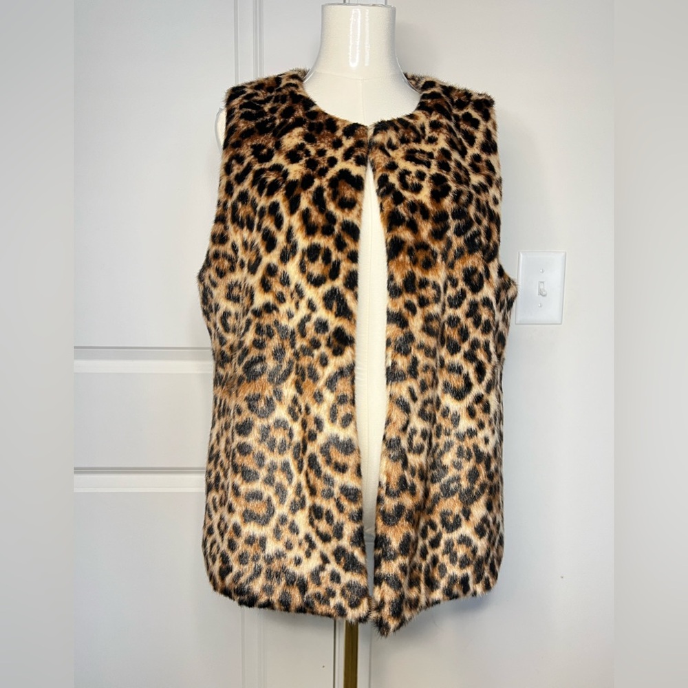 Talbots Leopard Animal Print Open Front Faux Fur Women’s Casual Vest Sz M casual